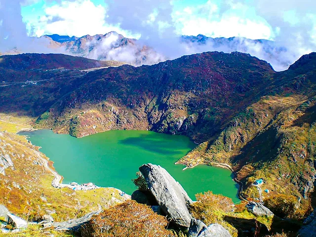 Bird's eye view of Tsomgo-Lake at 4250 m.a.s.l. Image