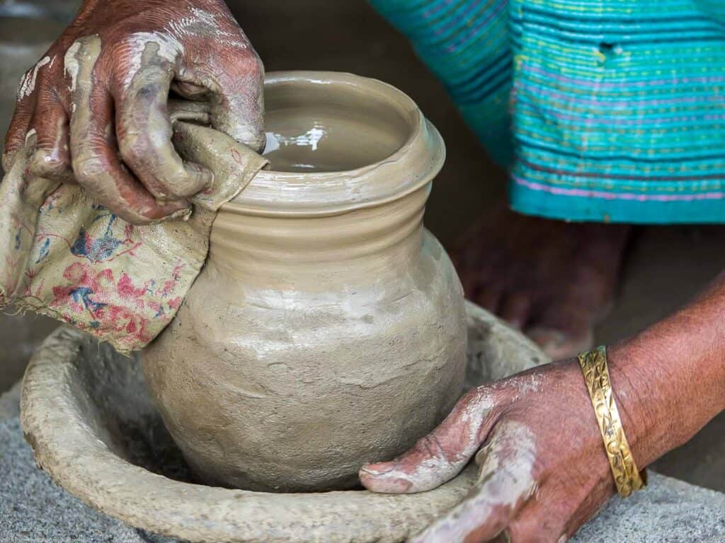 Handmade pottery being crafted